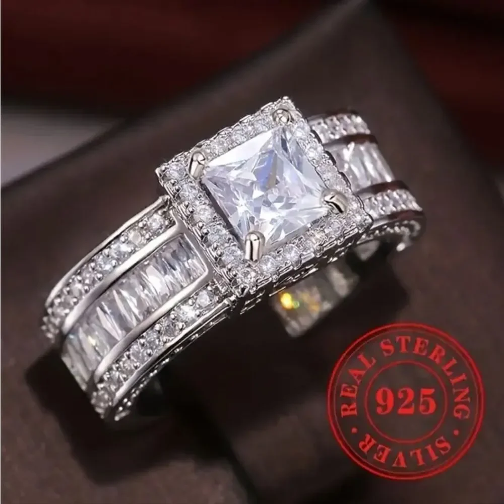 Sterling silver diamond wedding ring sz 8